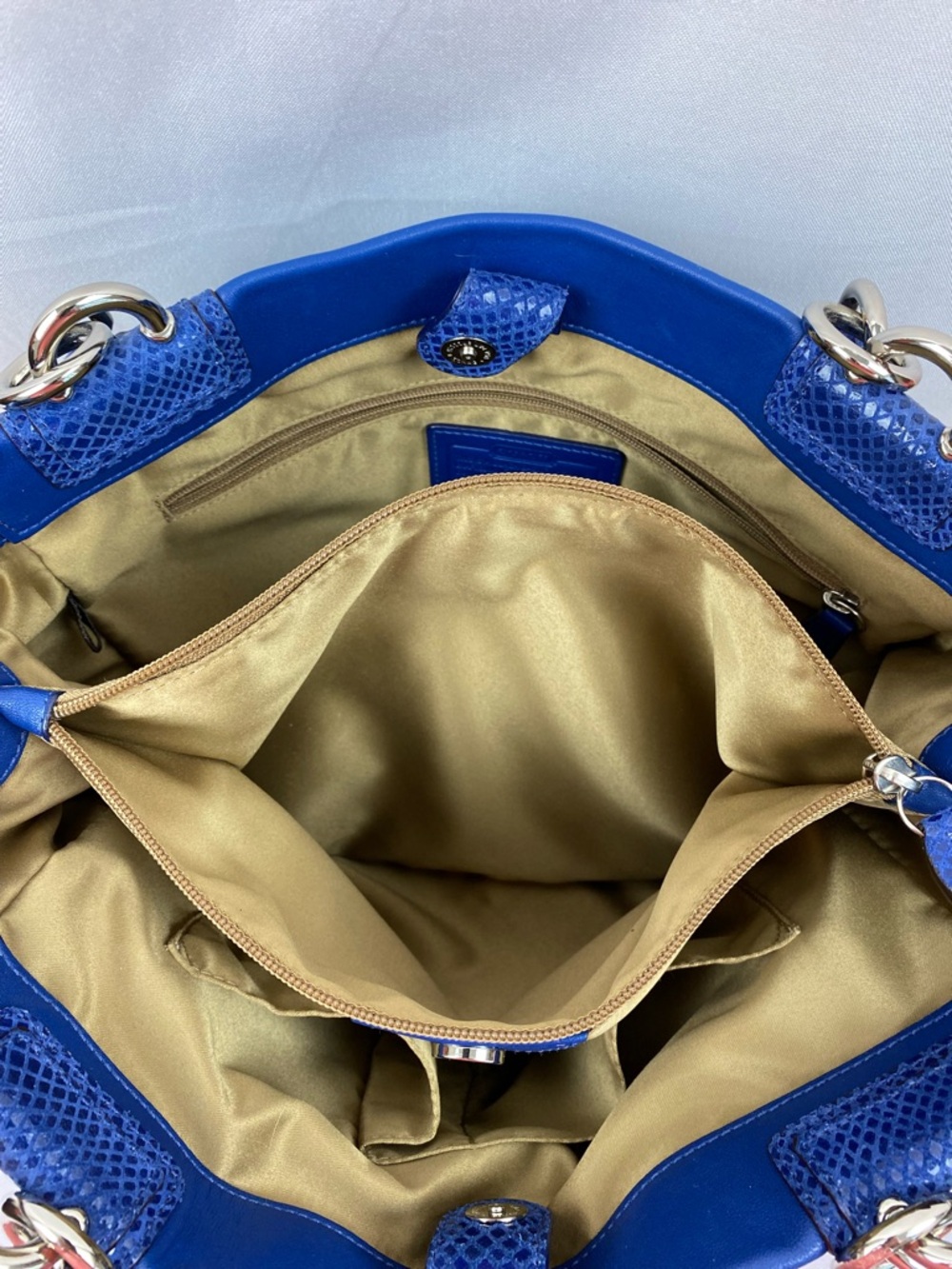 Vintage Coach Soft Leather Cobalt Blue Double Handle Penelope Handbag Bag Purse - Picture 14 of 16